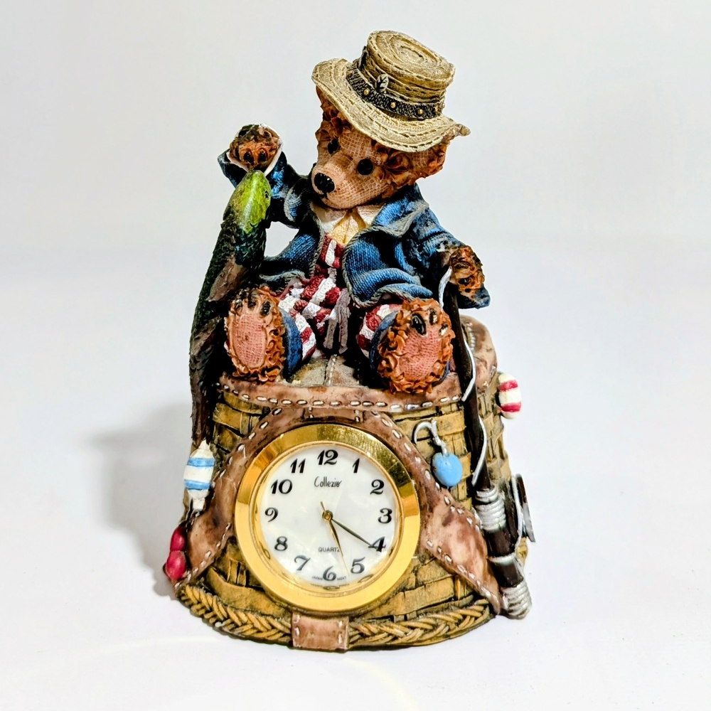 COLMAR Bear Fisherman Clock - Blue and Brown